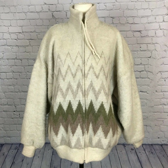 Vintage Womens Tundra Wool Full Zip Bomber Jacket Zig Zag Pattern Size Large - Picture 1 of 6